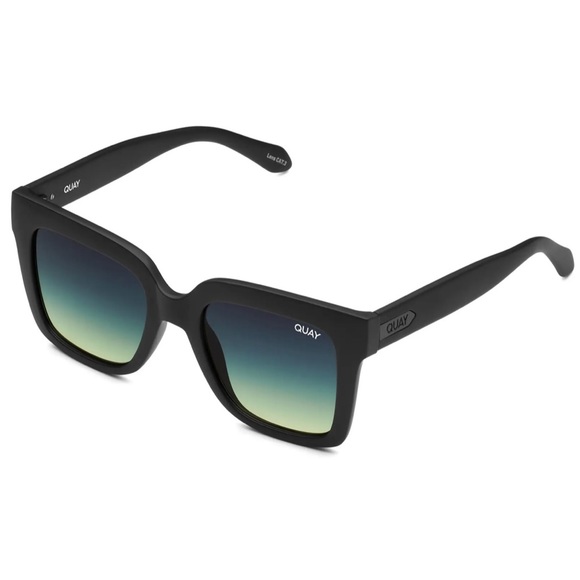 QUAY Icy Sunglasses Matte Black Frame Green Smoke Lenses Oversized Square NWT - Picture 3 of 9
